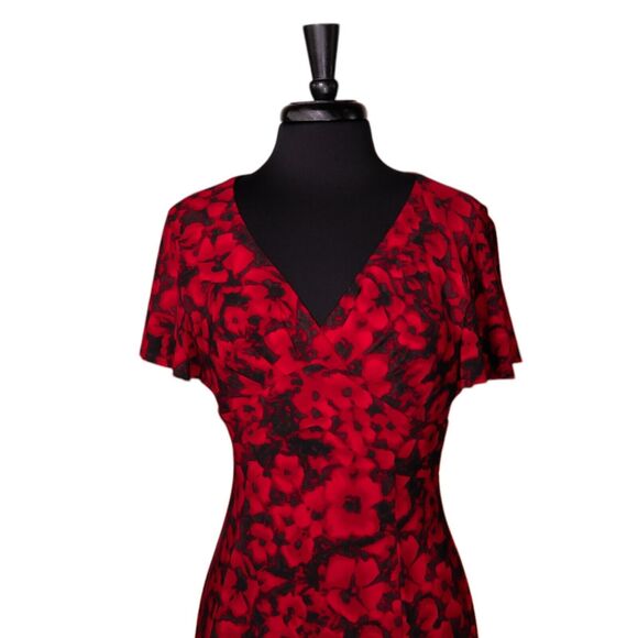 Chaps Ralph Lauren Women's Dress Red Floral Stretch V-Neck Fit Flare Sheath S - Picture 5 of 8